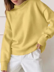 Women casual solid color long sleeve high neck sweater autumn fashion top wear daily