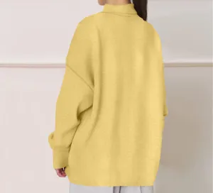Oversized solid mock neck long sleeve sweatshirt in yellow, comfortable casual autumn apparel detail