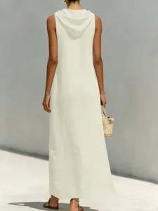 Robe longue sans manches à capuche, paréo de plage décontracté uni, robe d'été élégante.
