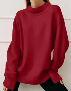 Autumn winter solid color long sleeve turtleneck oversized casual sweatshirt for women.