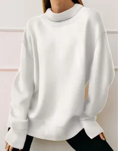 Women solid color turtleneck long sleeve casual oversized sweatshirt basic pullover top
