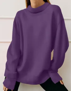Solid color long sleeve turtleneck sweatshirt casual daily wear comfortable stylish top