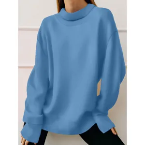 Casual solid color long sleeve mock neck oversized sweatshirt for women autumn winter daily wear