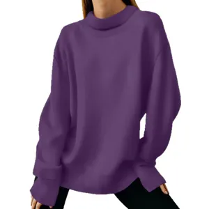 Women's Autumn Winter Solid Color Mock Neck Long Sleeve Casual Oversized Loose Sweater Top