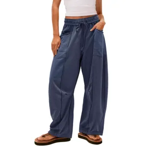 Women's loose casual wide-leg cargo sweatpants with comfortable drawstring high waist and pockets.