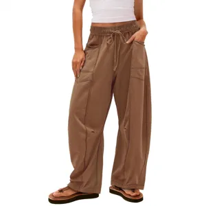 Womens loose wide leg cargo pants casual streetwear drawstring waist trousers for daily wear