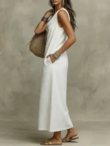 Summer casual sleeveless loose tank dress women solid color long maxi dress apparel