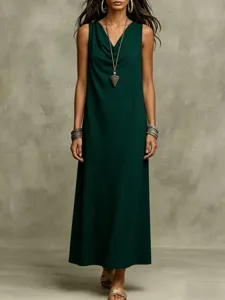 Dark green sleeveless maxi dress for women summer casual loose scoop neck long dress.
