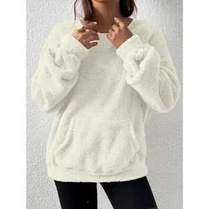 Women Casual Solid Color Long Sleeve Fleece Sweatshirt Autumn Winter Warm Pullover Top
