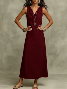 Stunning wine red sleeveless maxi dress, perfect summer casual loose vest dress for women.