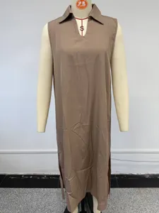2025 Summer Casual V-Neck Sleeveless Maxi Dress for Women Loose Solid Color Long Dress