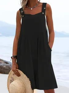 Solid color sleeveless bib jumpsuit for women, casual summer beach wide leg overall.
