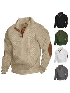 Heren Casual Opstaande Kraag Lange Mouw Jacquard Gebreid Trui Slim Fit Mode Herfst Winter Top