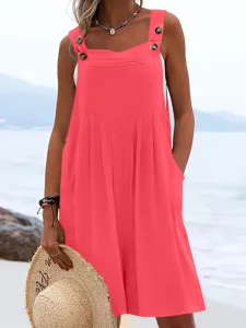 Chic summer sleeveless wide-leg pink jumpsuit, comfortable beach casual overall for women.