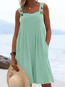 Summer casual sleeveless overall jumpsuit for women, solid color wide leg beach wear.