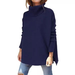 Damen Oversized Rollkragen Fledermausärmel Pullover Einfarbig Langarm Strickware Top.