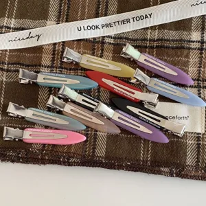 Colorful macaron narrow hair clips, stylish acetate duckbill clips for bangs and daily styling.