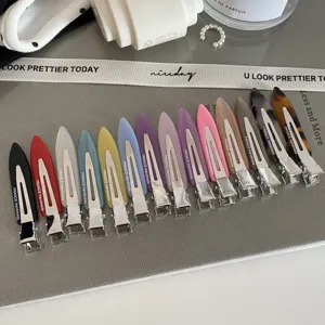 Macaron narrow acetate duckbill hair clips set, elegant candy colors for styling bangs.