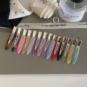 Macaron narrow acetate hair clips set, stylish colorful duckbill fringe clips for women.
