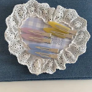 Macaron acetate duckbill hair clips sweet pastel side clips cute fringe hair accessories detail.