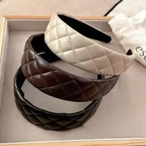 Gepolsterter Stepp-Haarreif im koreanischen Stil, PU Leder Karo Haarschmuck für Alltag und Party.