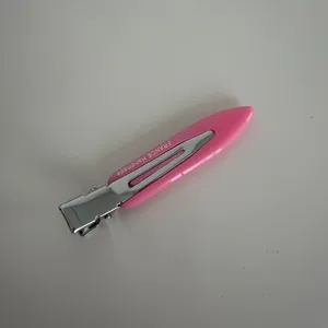 Pink narrow acetate duckbill hair clip, simple versatile bangs clip for daily styling.