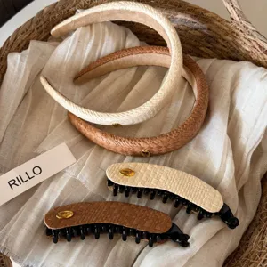 Straw woven headband and banana hair clip set elegant braided hair accessories for women