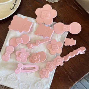 Pink acetate hair clips set sweet floral bear hairpins cute side hair accessories