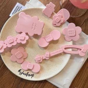 Pink acetate hair clips set sweet floral bear hairpins cute side clips for women