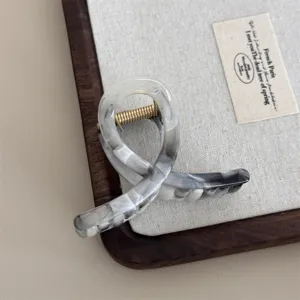 Grey white marbled hair claw clip vintage elegant twisted acetate hair accessory for women