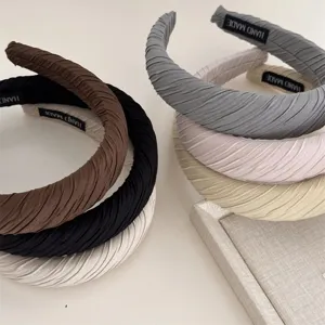 Pleated Fabric Headband Luxury Thickened Non-Slip Hair Hoop Solid Color Elegant Hair Accessories For Women