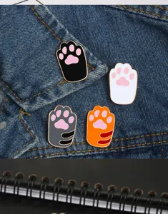 Cute cat paw enamel pin set metal cartoon brooch badge for clothes and bags details
