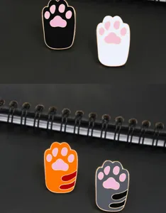 Cute cat paw enamel brooch pins, cartoon alloy lapel badges for clothes and hats.