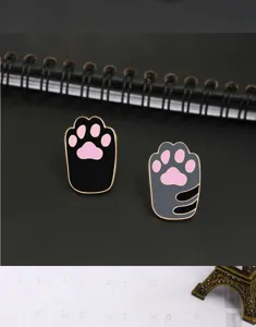 Cute cat paw enamel pin set, black and gray alloy brooch badges for clothes backpacks.