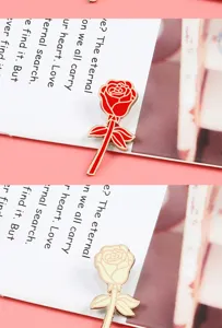 Vue detaillee de broches en email rose rouge et creme, accessoire bijou elegant et chic.