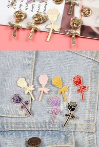 Broche fleur de rose émaillée lot, joli badge en métal pour vêtements cadeau romantique.