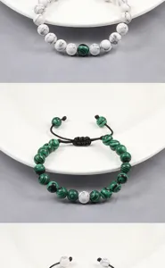 Close-up details van de 8mm stenen kralen verstelbare gevlochten armband voor dagelijks.