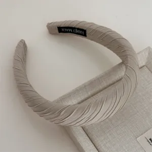Beige pleated fabric headband for women, chic hair accessory, stylish daily wear style