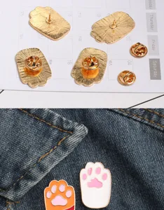 Cute cat paw enamel pin set, harajuku style metal cartoon lapel badge for clothes and hats.