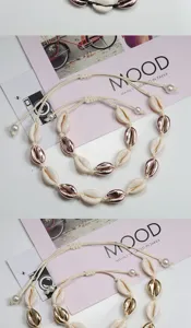 Set di bracciali intrecciati con conchiglie bohémien cavigliera corda regolabile mare
