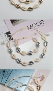 Set collana bracciale conchiglia intrecciata boho corda regolabile cauris perle gioielli
