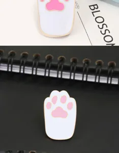 Cute cat paw enamel brooch, sweet Japanese style pink and white alloy lapel pin badge.
