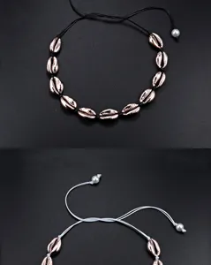 Bohemian rose gold plated cowrie shell necklace choker for women summer beach travel jewelry.