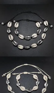 Conchiglia intrecciata corda braccialetto collana dettaglio primo piano moda spiaggia