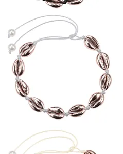 Bohemian rose gold electroplated cowrie shell necklace adjustable handmade choker jewelry