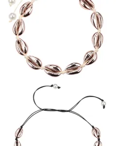 Bohemian rose gold electroplated cowrie shell necklace adjustable choker vacation
