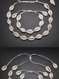 Ensemble de bijoux en coquillage tissé hawaïen collier bracelet de plage artisanal
