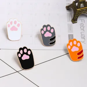 Cute Cat Paw Enamel Brooch Cartoon Kawaii Alloy Lapel Pin Badge For Clothing