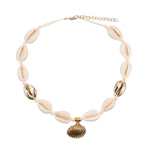 Collana Choker Bohémien Tessuta a Mano Con Conchiglie di Cauri Naturali per Donna Ciondolo a Conchiglia in Lega Regolabile
