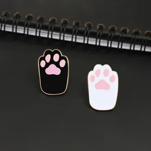 Cute Harajuku cat paw enamel pin set, black and white metal brooch badge for clothes and hats.